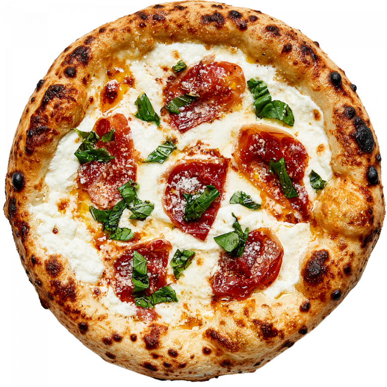 Pizza Bianco Prosciutto mit Ricotta-Creme und Prosciutto Crudo