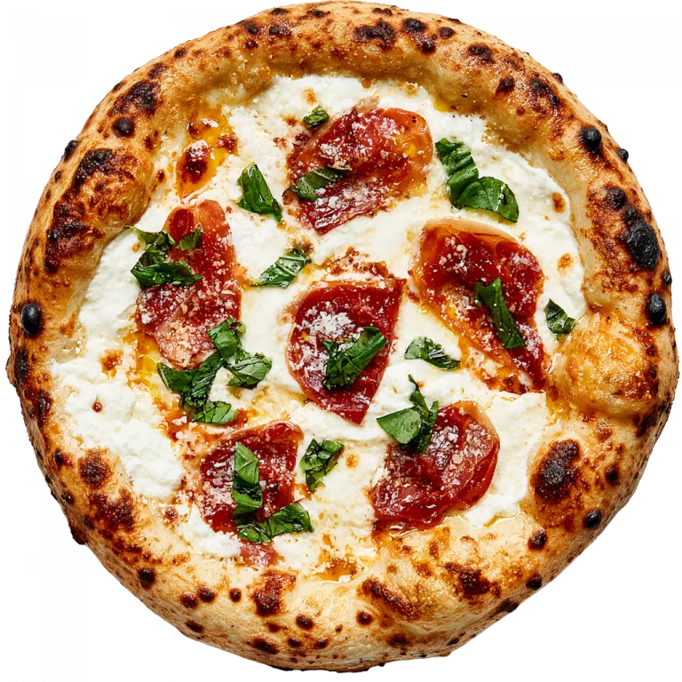 Pizza Bianco Prosciutto mit Ricotta-Creme und Prosciutto Crudo