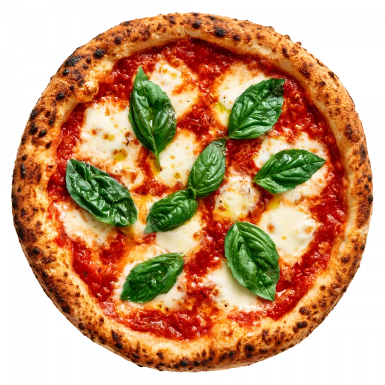 Pizza Margherita mit Mozzarella und frischem Basilikum