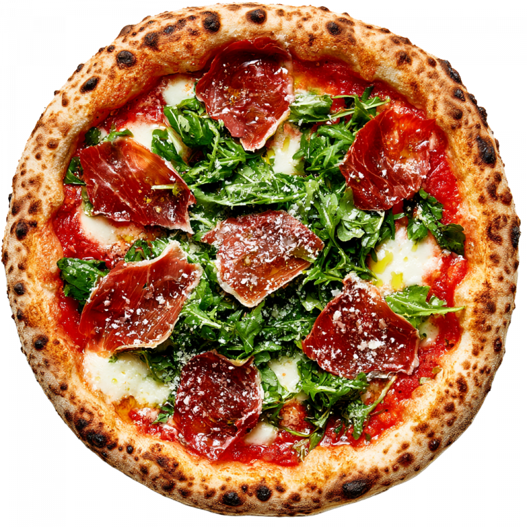 Pizza Parma mit Parmaschinken, Rucola und Parmesan